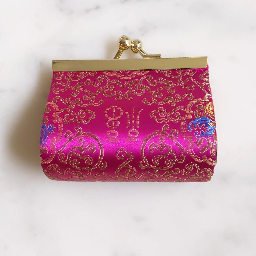 RARE! NWT. Vintage Purple Satin Embroidered 'Blessing' Clutch Coin Purse Wallet.